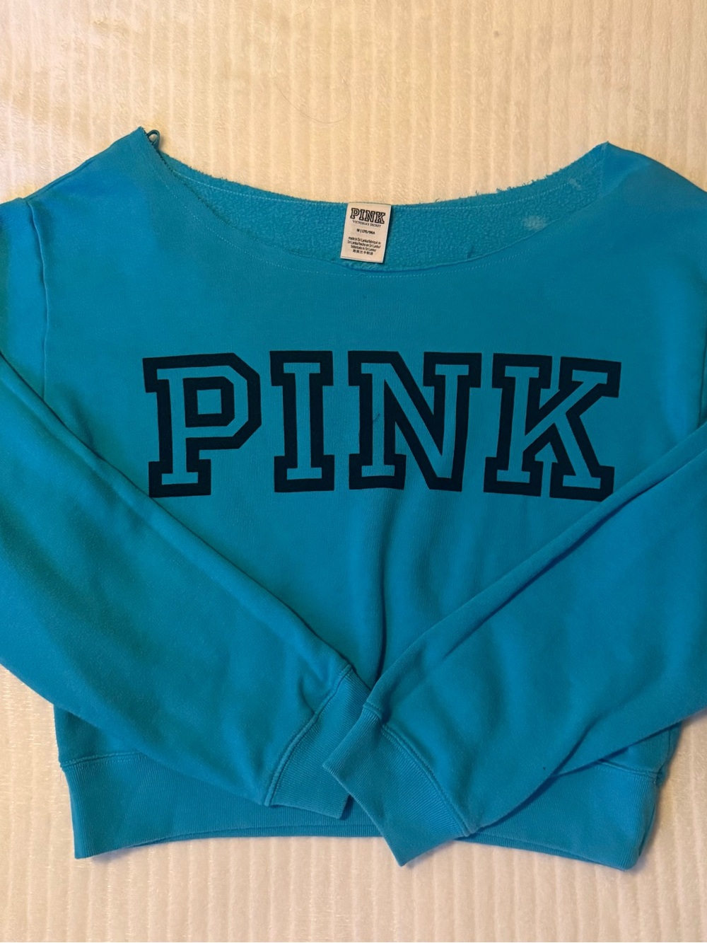 PINK Victoria's Secret Teal Blue Cropped Sweatshirt Size M